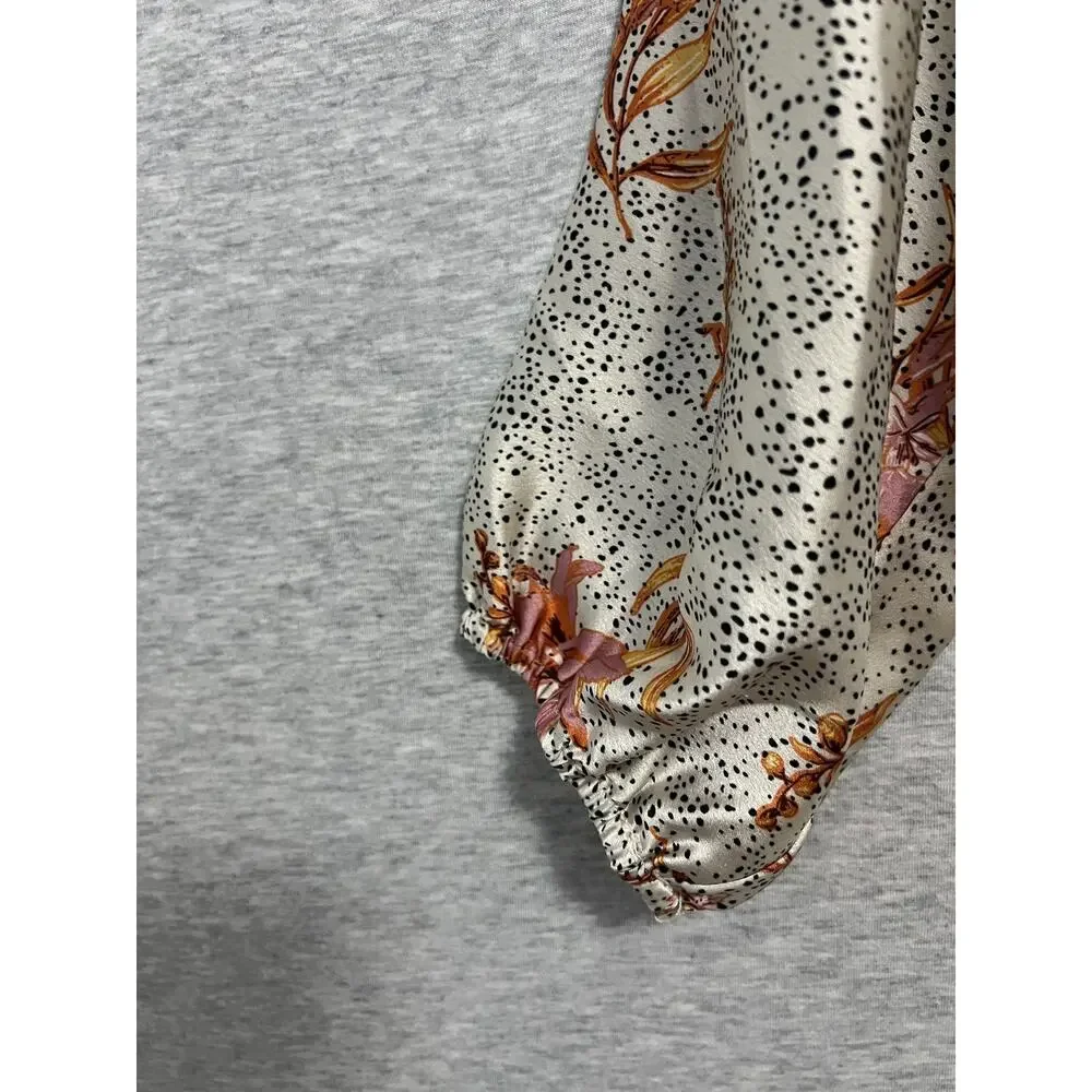 Sage The Label Wrap Blouse‎ Womens Medium Cream Floral Polka Dot Satin LS Top